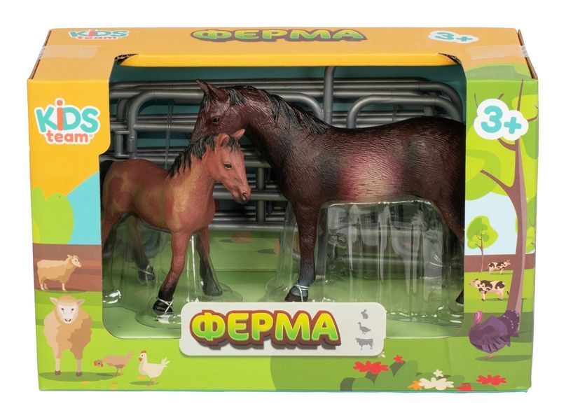 Набір іграшок тварини "Ферма" (Темно-гнідий кінь з лошам) Q9899-X5-2 фото