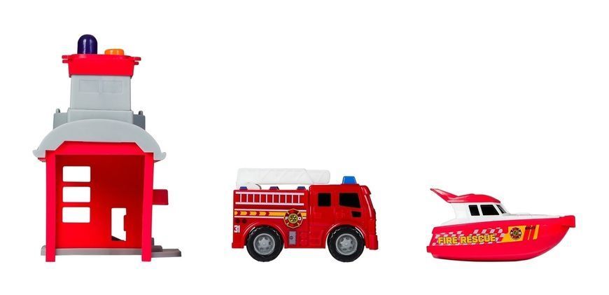 Игровой набор Mini City Playsets - Пожарная часть с двумя машинами. Подсветка, с батарейками 20552 фото