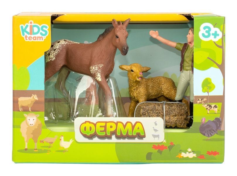 Набір іграшок тварини "Ферма" (лоша, ягня, фермерка) Q9899-T1-2 фото