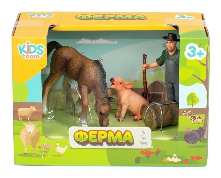 Набор игрушек-животных "Фермерские" (лошадка, поросенок, фермер) Q9899-T1-3 фото