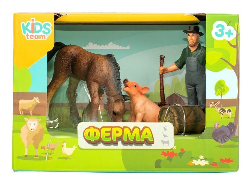 Набор игрушек-животных "Фермерские" (лошадка, поросенок, фермер) Q9899-T1-3 фото