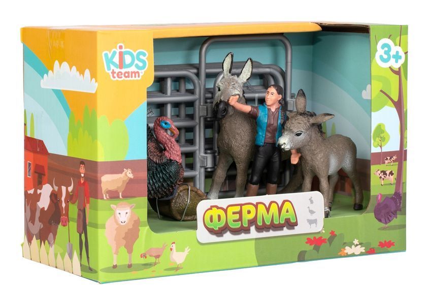 Набір іграшок тварини "Ферма" (фермер, страус, осел, осля) Q9899-X20-3 фото