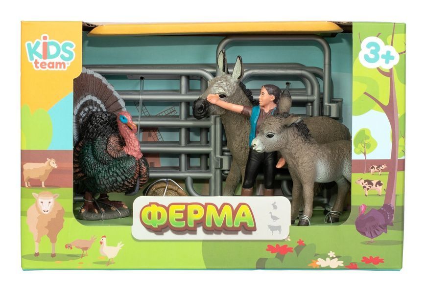 Набір іграшок тварини "Ферма" (фермер, страус, осел, осля) Q9899-X20-3 фото