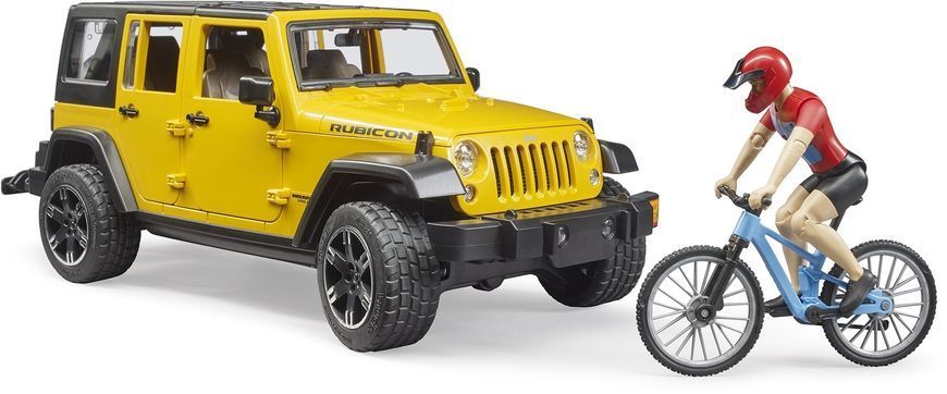 Игрушечная машина "Jeep Wrangler Rubicon" с фигуркой велосипедиста на горном велосипеде. 02543 фото