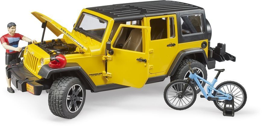 Игрушечная машина "Jeep Wrangler Rubicon" с фигуркой велосипедиста на горном велосипеде. 02543 фото