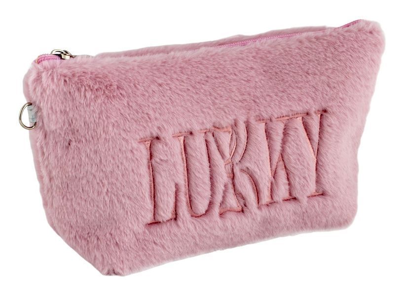 Косметичка бузкова плюшева з логотипом &laquo;Lukky&raquo; 22*14см T21390 фото