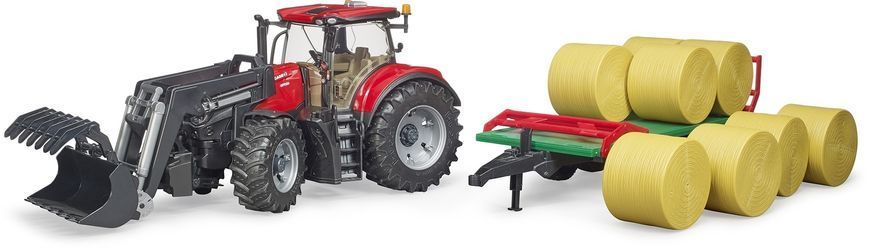 Игрушечный трактор &laquo;Case IH Optum 300CVX&raquo; с передним погрузчиком и прицепом с тюками 03198 фото