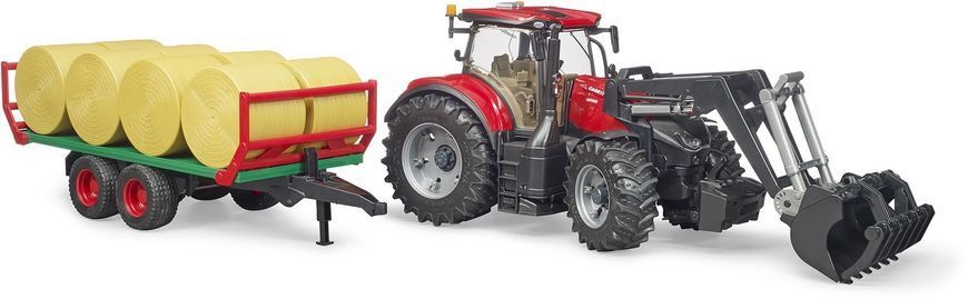 Игрушечный трактор &laquo;Case IH Optum 300CVX&raquo; с передним погрузчиком и прицепом с тюками 03198 фото