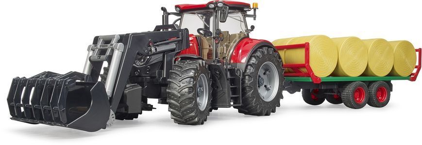 Игрушечный трактор &laquo;Case IH Optum 300CVX&raquo; с передним погрузчиком и прицепом с тюками 03198 фото