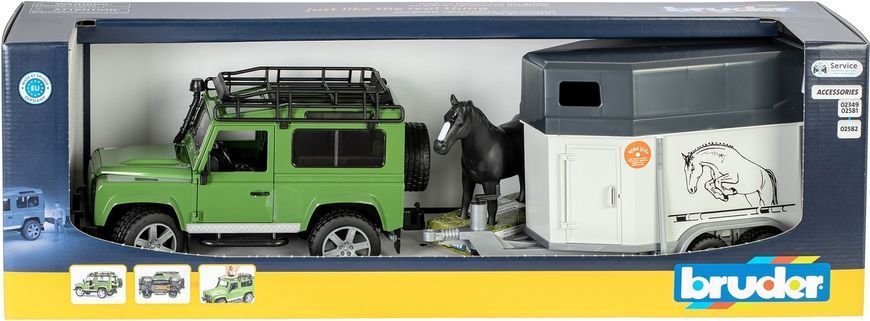 Игрушечная машина "Land Rover Defender" с прицепом для перевозки лошадей и лошадей 02592 фото