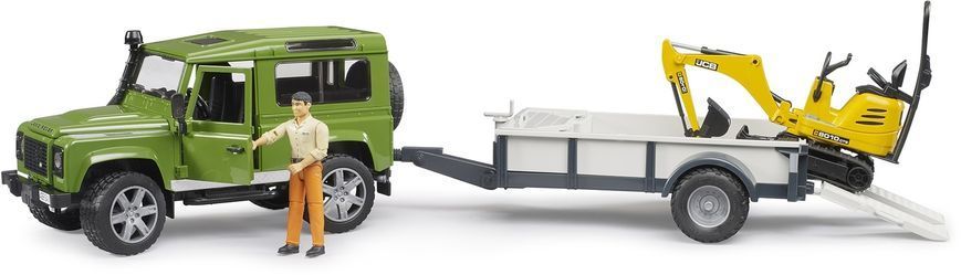 Іграшковий автомобіль "Land Rover Defender" з причіпом, мікро-екскаватором "JCB" та фігуркою 02593 фото