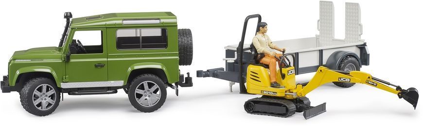 Іграшковий автомобіль "Land Rover Defender" з причіпом, мікро-екскаватором "JCB" та фігуркою 02593 фото