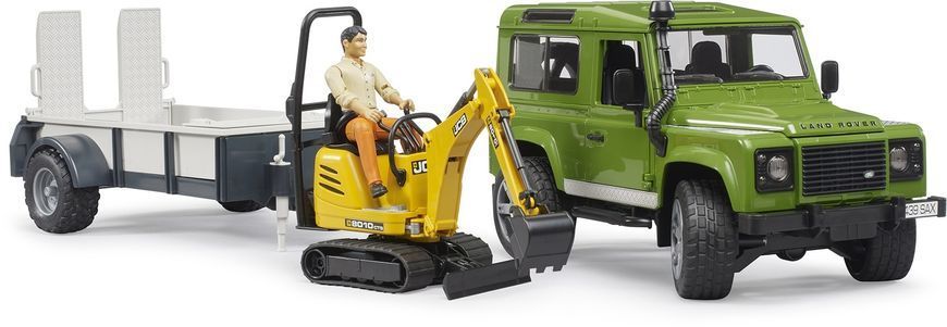 Іграшковий автомобіль "Land Rover Defender" з причіпом, мікро-екскаватором "JCB" та фігуркою 02593 фото