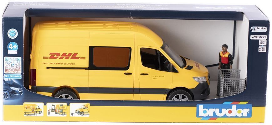 Іграшковий автомобіль "MB Sprinter" кур'єрської служби DHL з фігуркою та асксесуарами 02671 фото