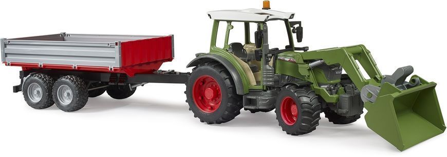 Игрушечный трактор "Fendt Vario 211" с фронтальным погрузчиком и прицепом. 02182 фото