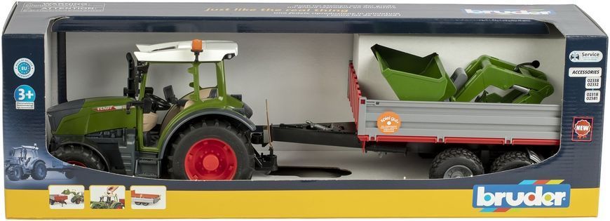 Игрушечный трактор "Fendt Vario 211" с фронтальным погрузчиком и прицепом. 02182 фото