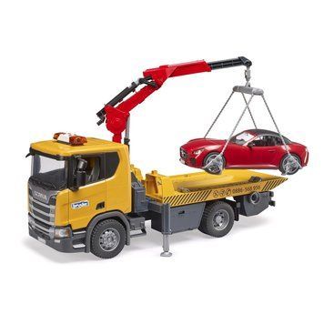 Игрушечный эвакуатор "Scania Super 560R" с краном-манипулятором и автомобилем "Родстер Брудер" 03552 фото